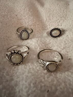 4 Pc Boho Southwestern White Opal Ring Stack Lot Set